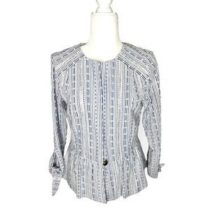 Waverly Grey Peplum Jacket Single Button Eyelet Tie Sleeves Cotton Size M - $218
